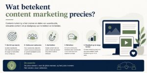 Illustratie over content marketing strategie met voorbeelden van blogs, video's en informatieve artikelen voor online zichtba
